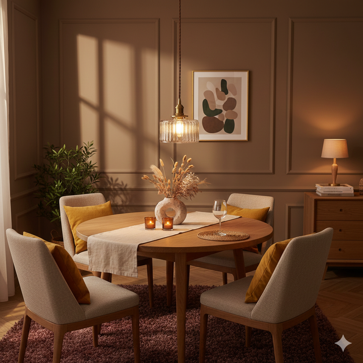 Lampa wisząca z teksturowanym kloszem, design vintage. Oświetlenie w stylu retro, idealne do jadalni.