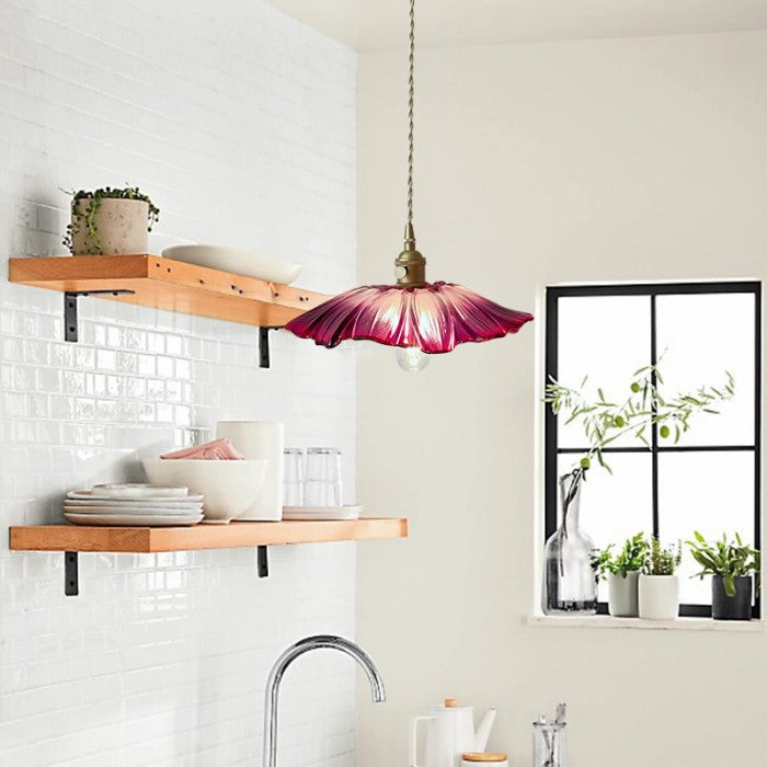 Lampa wisząca szklana z detalami lotosu, oświetlenie do salonu i jadalni, styl nowoczesny.