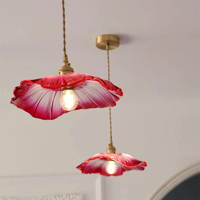 Nastrojowa lampa sufitowa szklana, kształt kwiatu lotosu, idealna do wnętrz.
