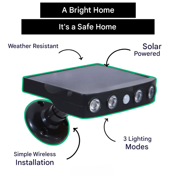 Wodoodporna lampa solarna IP65 z czujnikiem ruchu, niezawodne oświetlenie LED bezpieczeństwa zewnętrznego.