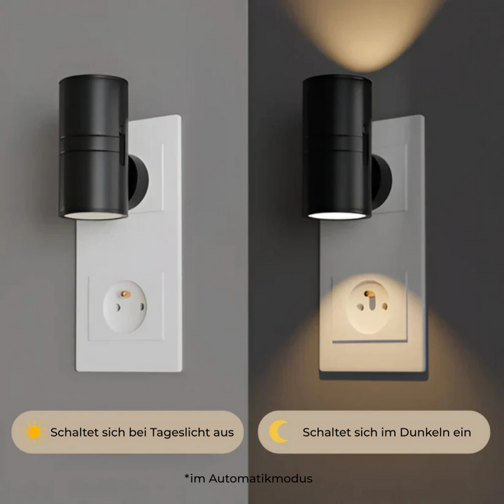 Energooszczędna lampka nocna LED do gniazdka, z automatycznym czujnikiem zmierzchu. Oświetlenie ścienne.