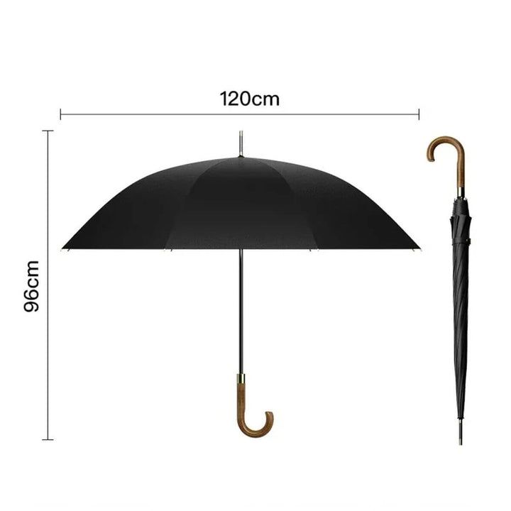 Duży, solidny parasol męski 120 cm z drewnianą rączką. Gwarantuje skuteczną ochronę.
