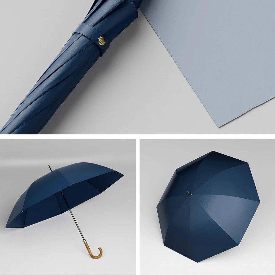 Praktyczny parasol męski z drewnianą rączką, 120 cm. Idealny na deszczową pogodę.