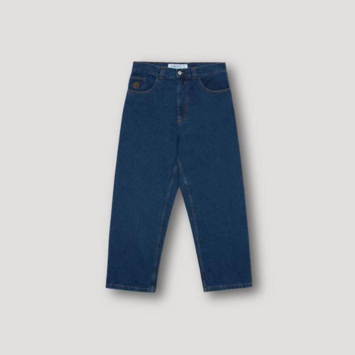 Męskie jeansy baggy z szerokimi nogawkami, pojemne kieszenie, styl skate, streetwear.