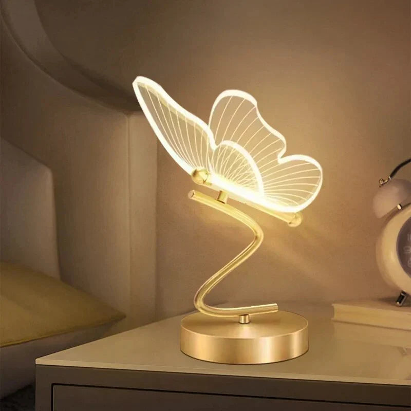 Lampa stołowa LED Motyl, eleganckie oświetlenie wnętrz. Nowoczesna dekoracja z energooszczędnym światłem.