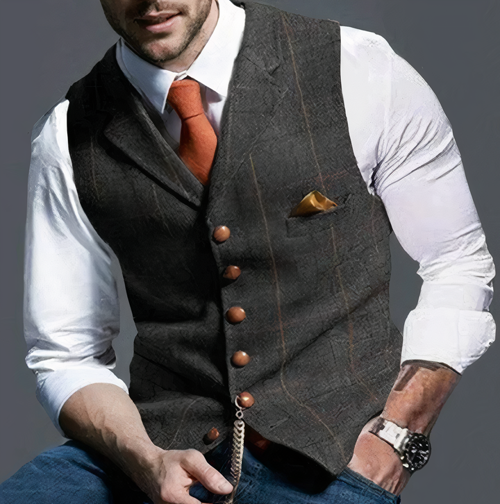 Kamizelka męska Edward w kratę, luksusowy design. Klasyczna, a zarazem casualowa. Niezbędny element męskiej garderoby.