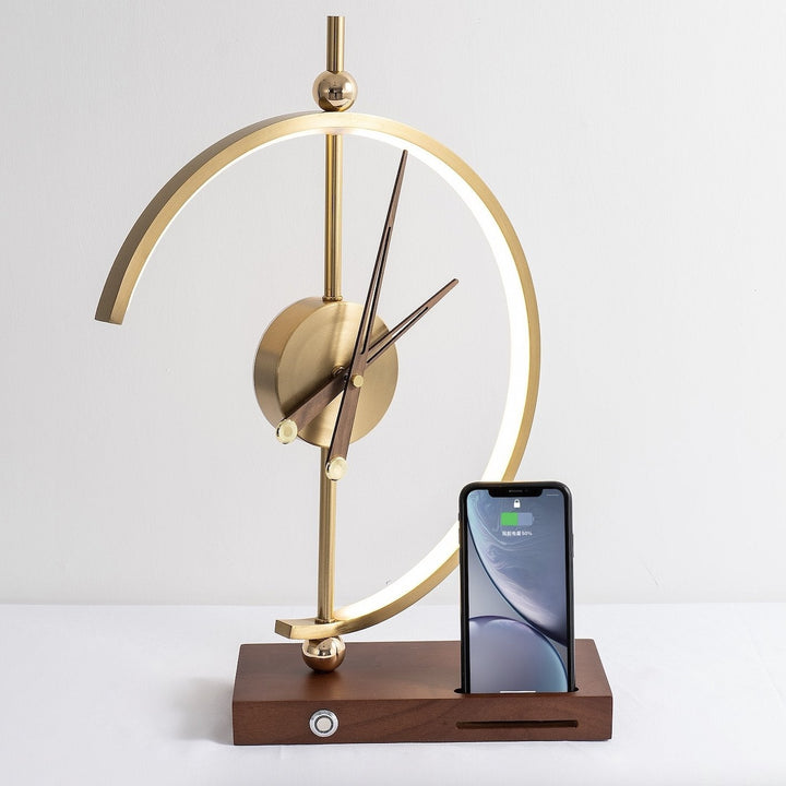 Nowoczesna lampa LED KyotoGlow z zintegrowanym budzikiem i ładowarką indukcyjną Qi. Elegancki design.