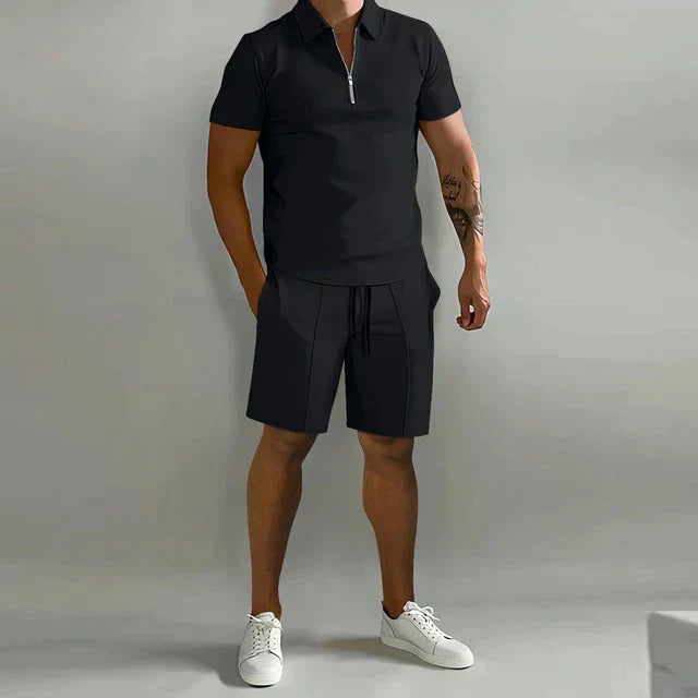 Wygodny męski zestaw letni Matteo: koszulka polo i szorty. Lekki i stylowy strój na wakacje i casual.