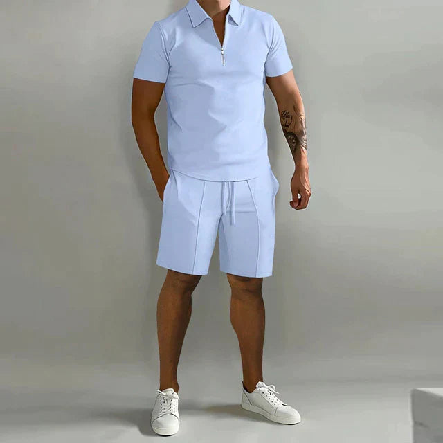 Męski zestaw letni Matteo, koszulka polo i szorty. Klasyczny, elegancki fason na lato.