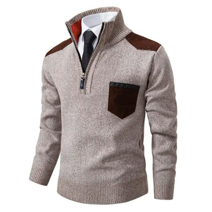 Męski sweter z kaszmiru Archer. Elegancki sweter z półzamkiem i stójką, idealny na jesień i zimę.