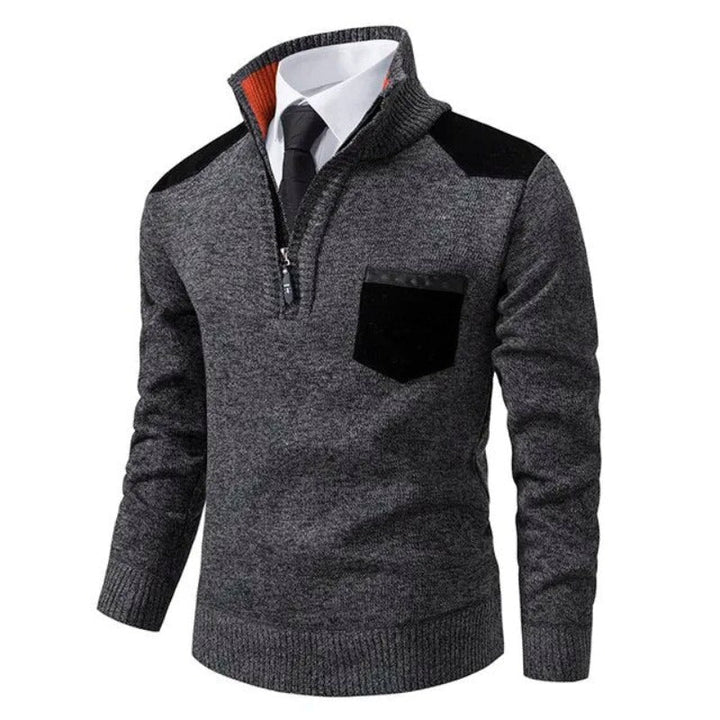 Stylowy męski sweter kaszmirowy. Casualowy i elegancki, sweter z półzamkiem i stójką, świetny do różnych stylizacji.