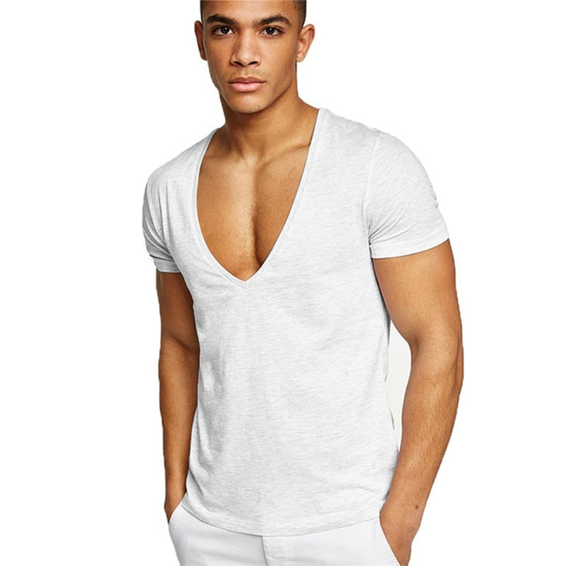 Casualowa męska koszulka V-neck, doskonała na lato i codzienne wyjścia. Modna odzież.