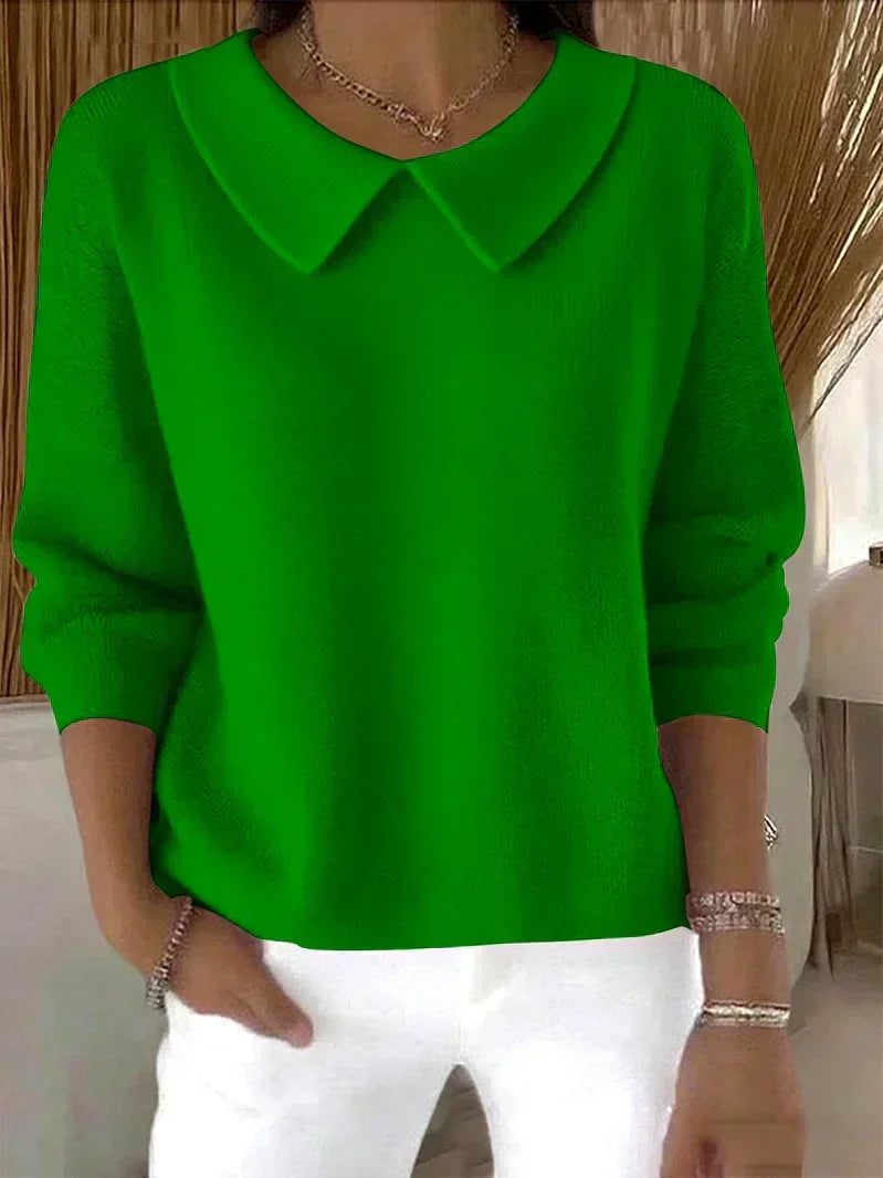 Elegancki sweter damski z uroczym kołnierzykiem Peter Pan, modny i luźny krój na co dzień.