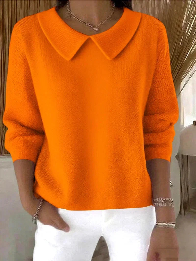 Wiosenny sweter damski z luźnym krojem i eleganckim kołnierzykiem Peter Pan, wygodny i stylowy.