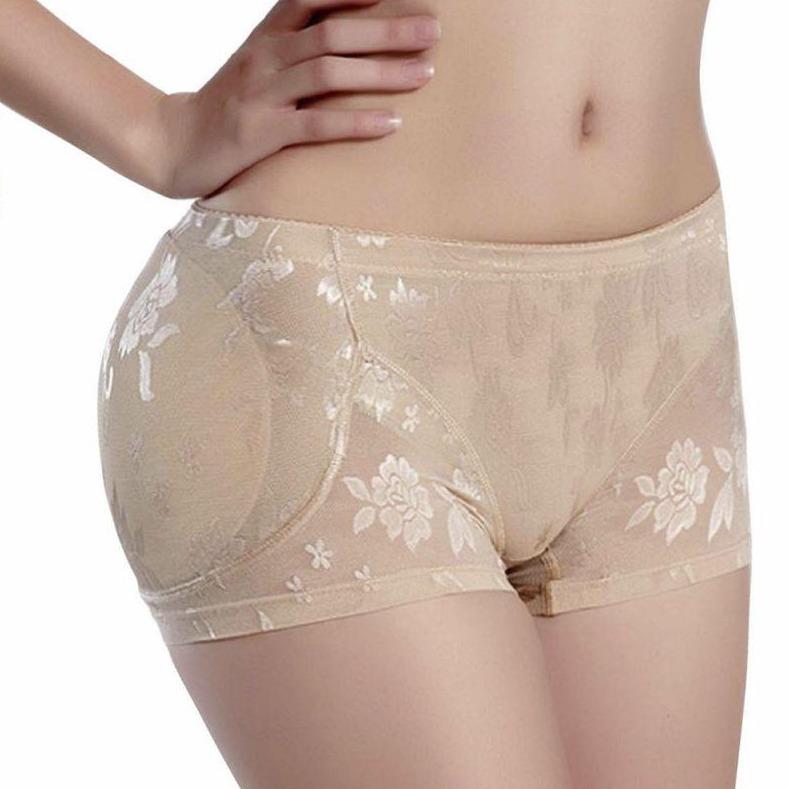 Czarne damskie majtki push-up z delikatnym kwiatowym wzorem, wygodna bielizna modelująca sylwetkę.
