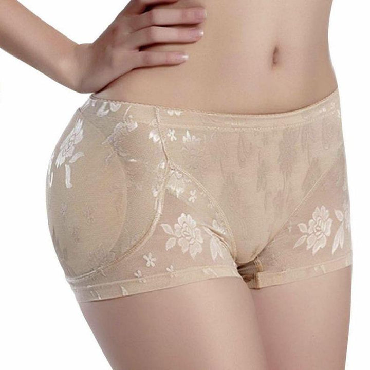 Czarne damskie majtki push-up z delikatnym kwiatowym wzorem, wygodna bielizna modelująca sylwetkę.