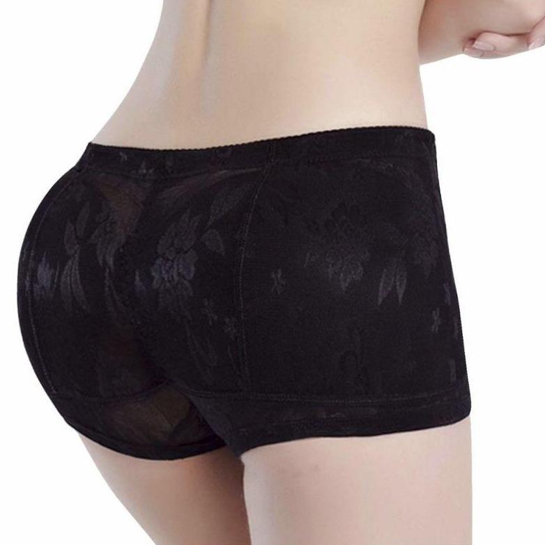 Beżowe damskie majtki push-up z subtelnym kwiatowym wzorem, oferujące komfort i efekt modelujący.