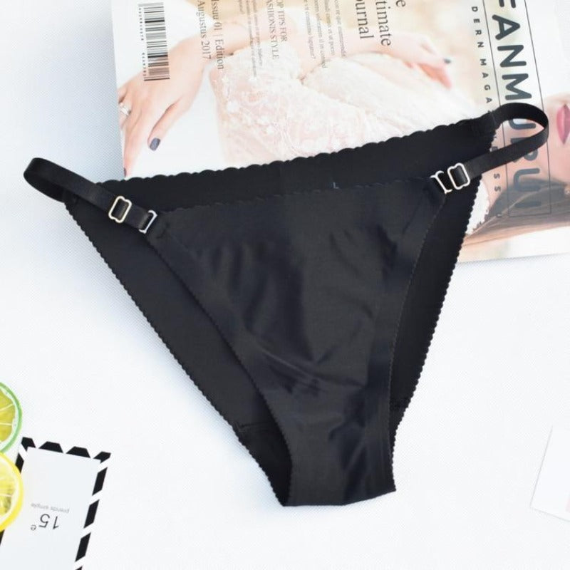 Czarne eleganckie majtki push-up damskie, gładkie i modelujące, z regulacją dla optymalnego dopasowania i wygody.