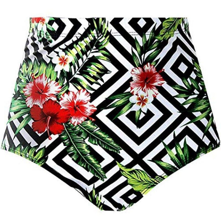 Damskie majtki bikini z wysokim stanem w modny kwiatowy wzór, idealne na plażę i lato.