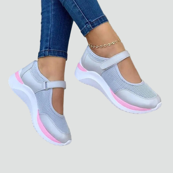 Damskie szare sneakersy na rzepy, lekkie i wygodne obuwie sportowe z amortyzacją, idealne na co dzień.