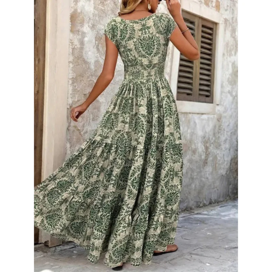 Modna sukienka maxi boho dla kobiet, idealna na lato, plażę i wakacje. Wygodna, zwiewna, casualowa.