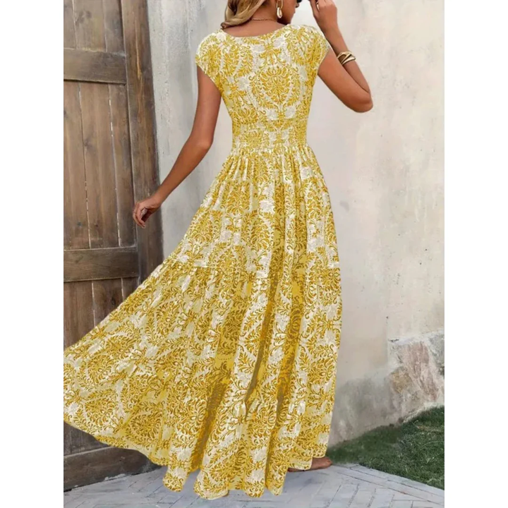 Casualowa damska sukienka maxi boho, modna i wygodna. Idealna na letnie dni, wakacje, plażę. Styl letni.