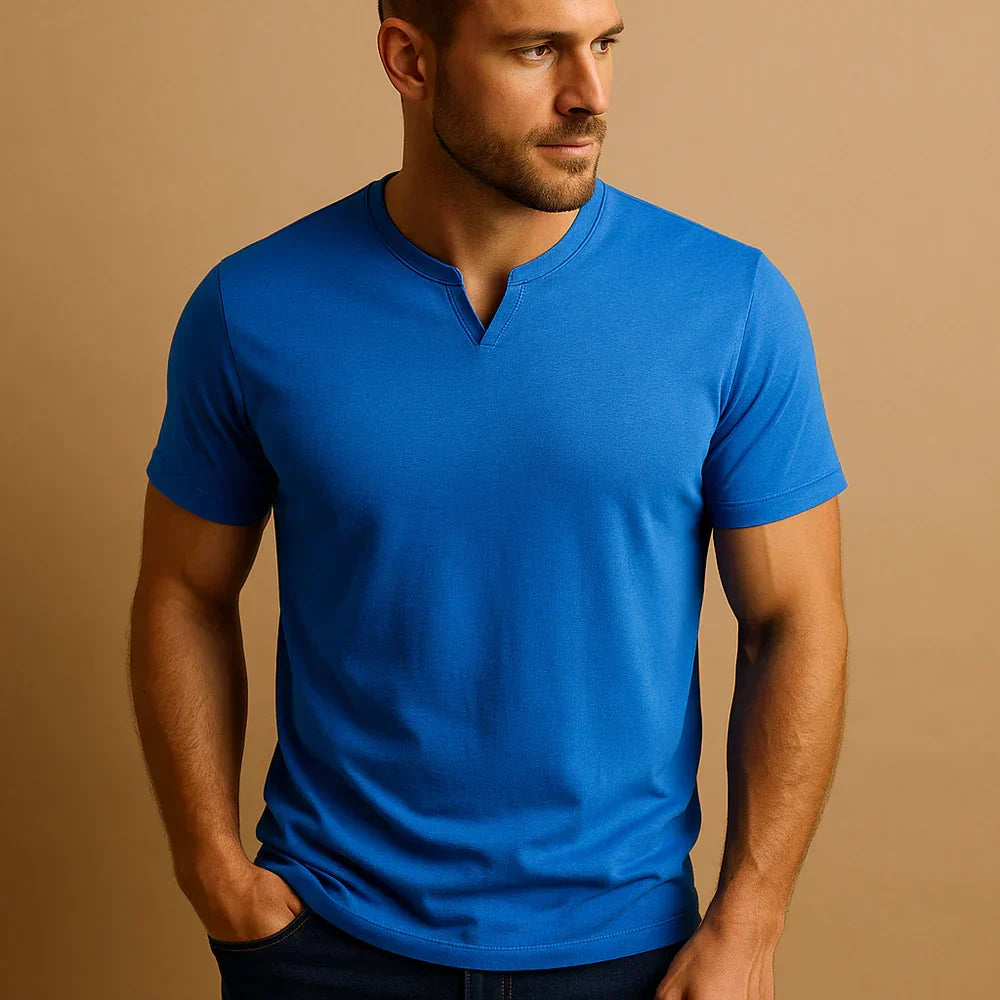 Męski T-shirt Henley z krótkim rękawem i guzikami, idealny do casualowych stylizacji na lato. Komfort i styl.