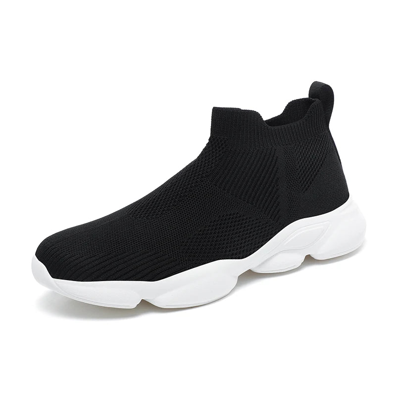 Męskie sneakersy wysokie, czarno-białe, do kostki, modne i komfortowe.