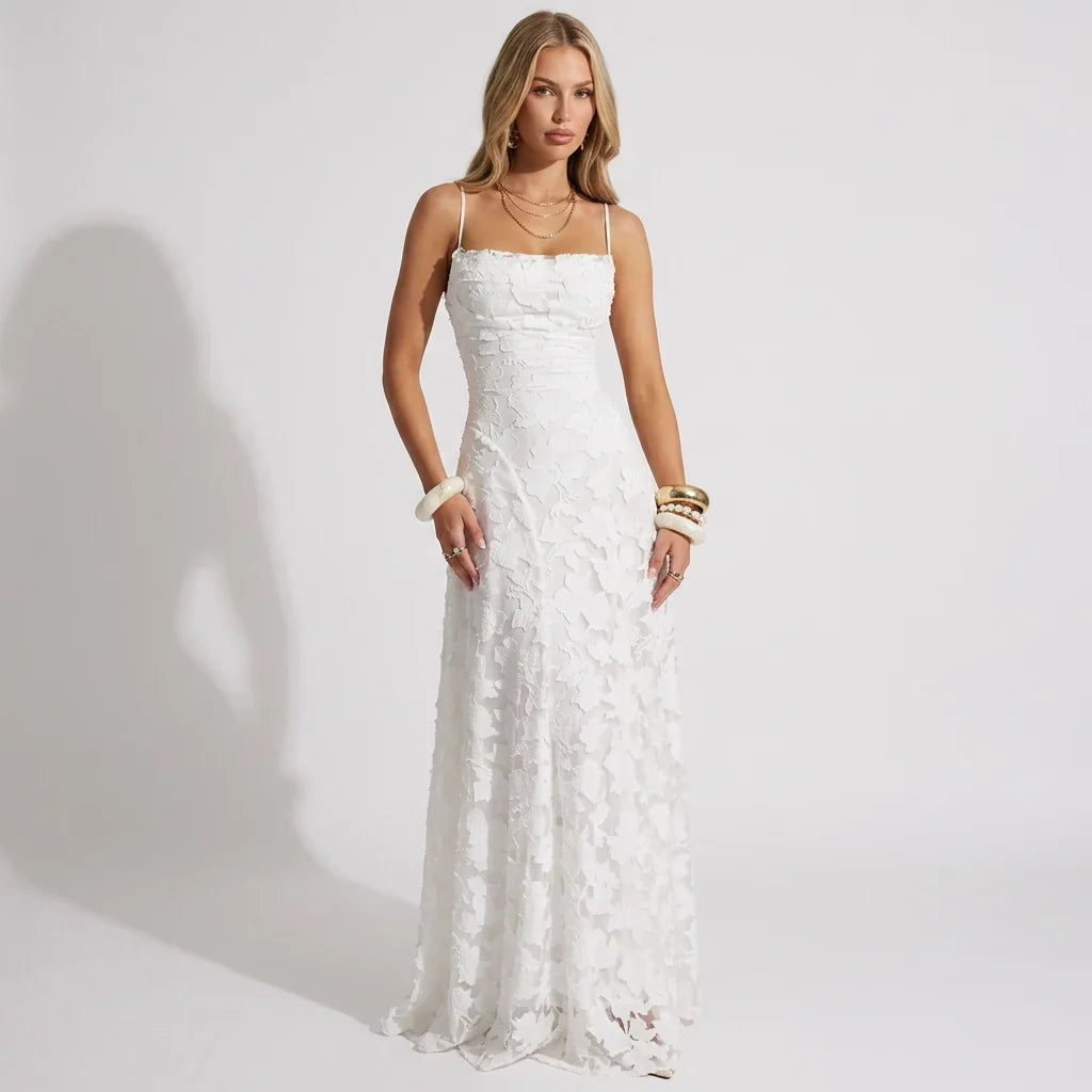 Damska haftowana sukienka maxi wieczorowa, elegancka i szykowna, idealna na wesele lub bal.