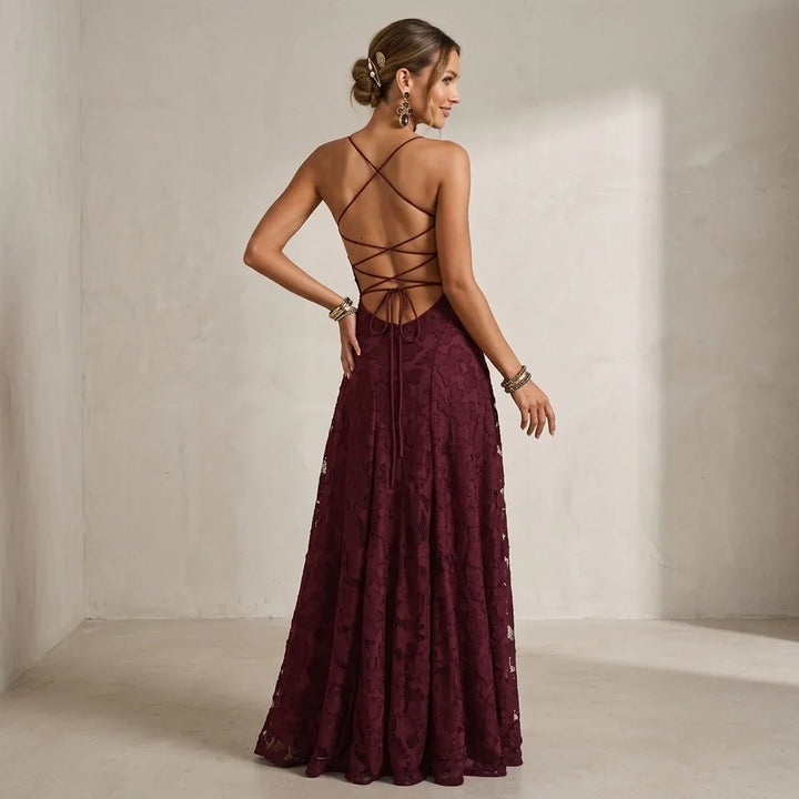 Szykowna czerwona sukienka maxi damska, haftowana, na wesele, studniówkę lub elegancki bal.