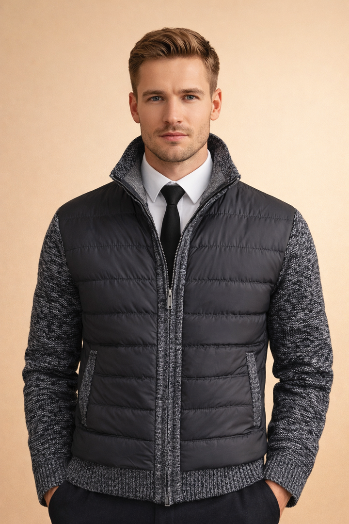Komfortowy męski kardigan z zamkiem, doskonały do zestawów smart casual. Elegancka odzież męska na co dzień.