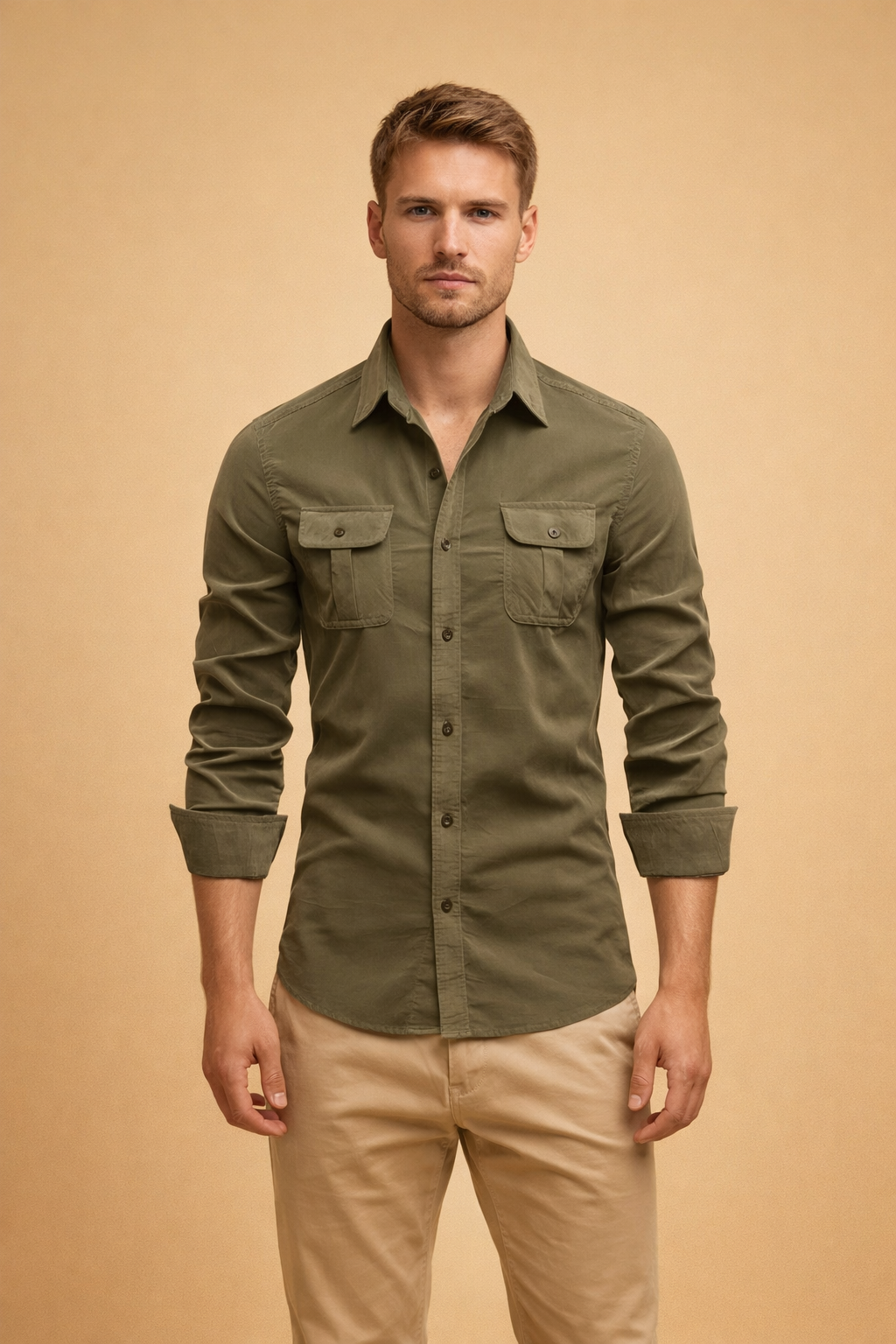 Elegancki męski top strukturalny z praktycznymi kieszeniami. Wygodne polo casual, idealne do mody męskiej.