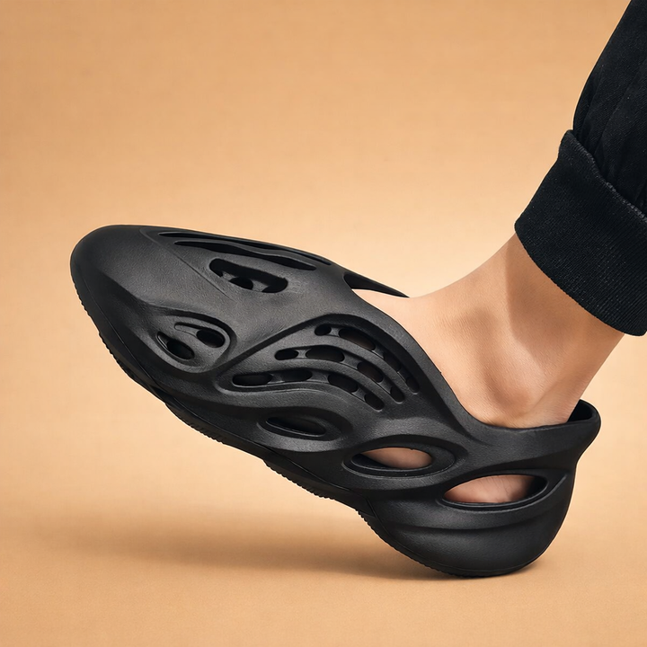 Czerwone ergonomiczne męskie buty miejskie z wentylacją. Lekkie, casualowe obuwie na co dzień, zapewniające komfort.