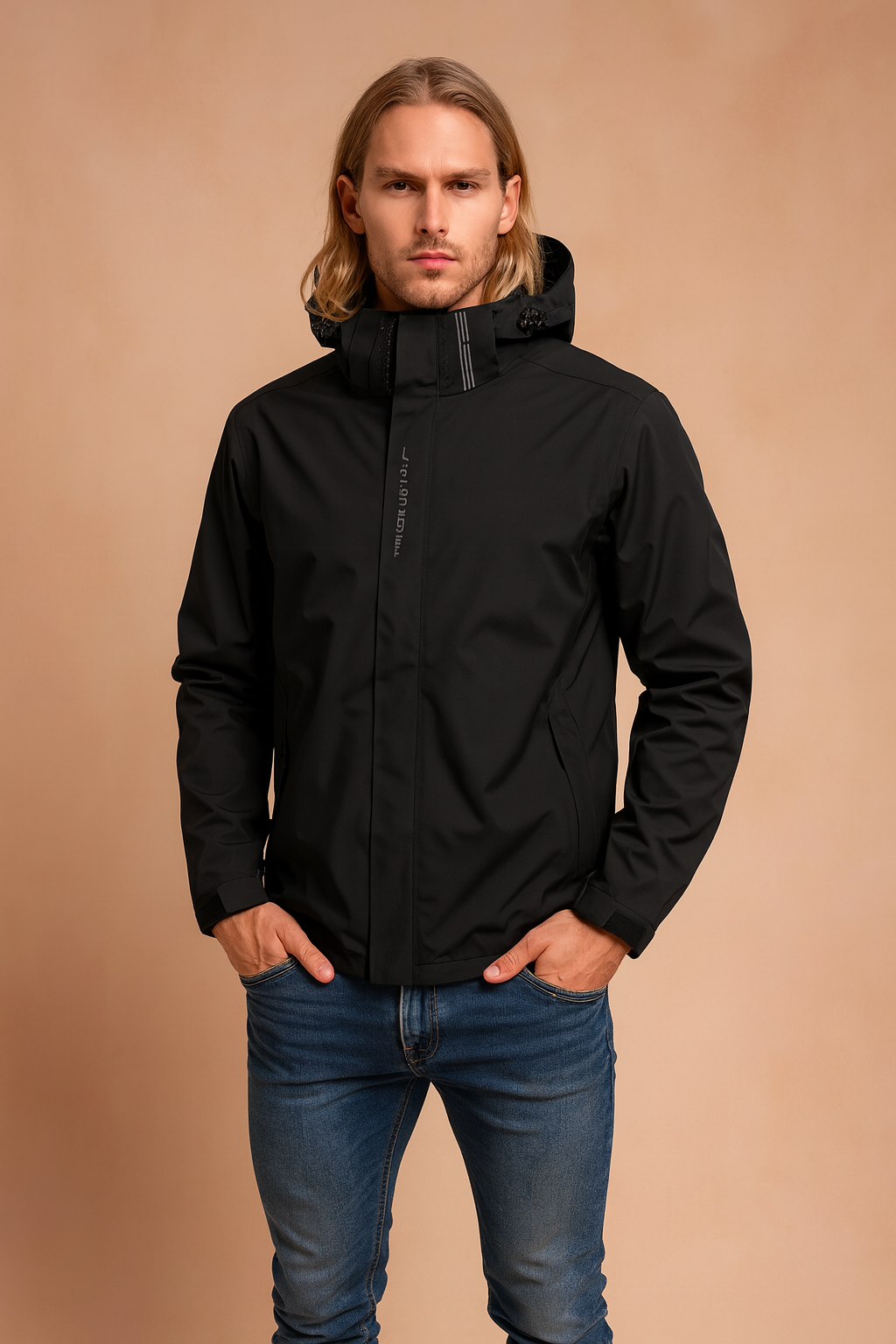 Lekka, męska kurtka outdoorowa z kapturem, zapewniająca komfort i ochronę przed deszczem. Idealna na każdą pogodę.