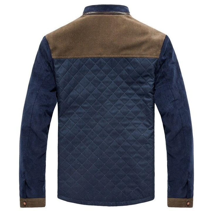 Elegancka męska kurtka przejściowa dwukolorowa ze stójką i zatrzaskami, do casualowych stylizacji.