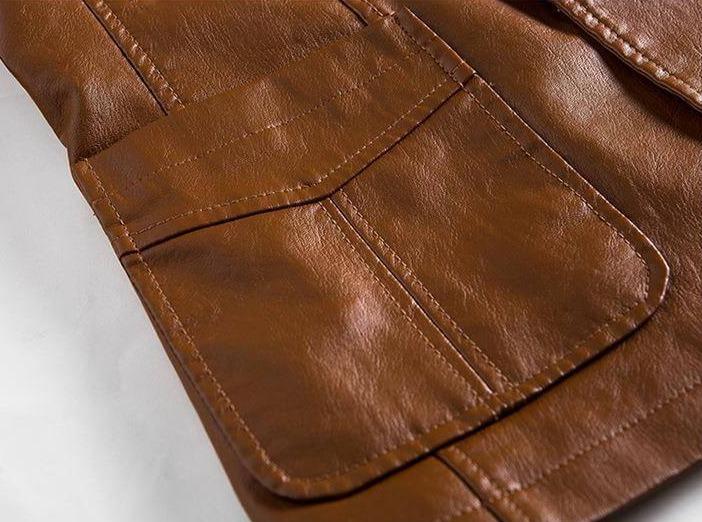 Casualowa męska marynarka skórzana Leonardo. Brązowy blazer męski, komfortowy i stylowy, doskonały na co dzień.
