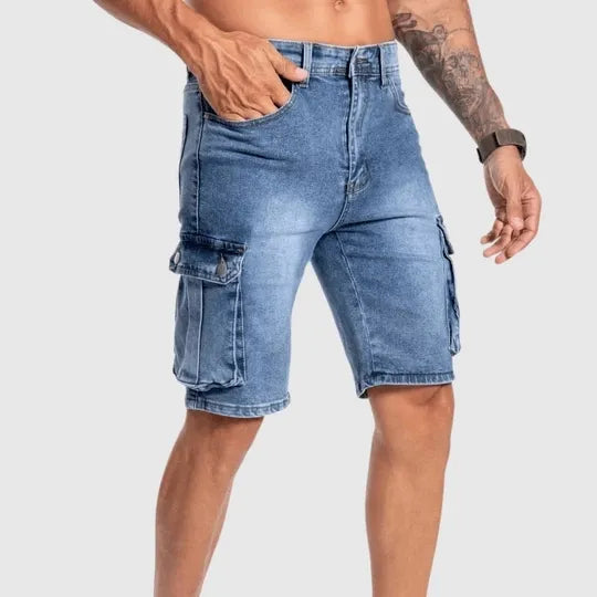 Męskie szorty denimowe cargo Jonas. Wygodne, letnie krótkie spodenki w casualowym stylu.
