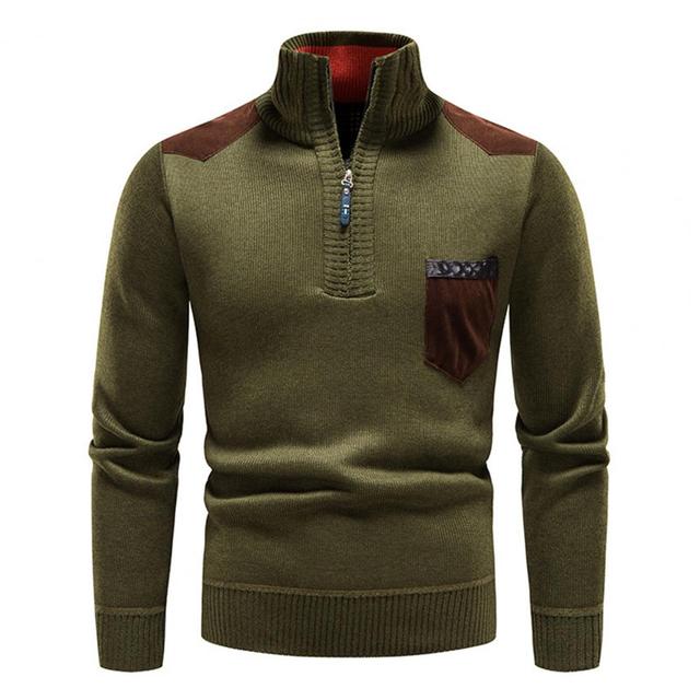 Elegancki sweter męski z praktycznym zamkiem i półgolfem. Podkreśla męski styl.