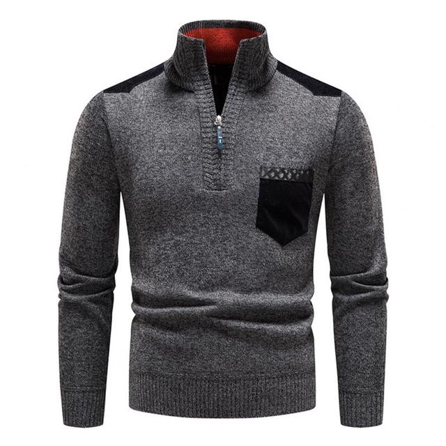 Casualowy sweter męski z zamkiem, półgolfem. Stylowa moda męska na codzienne wyjścia.