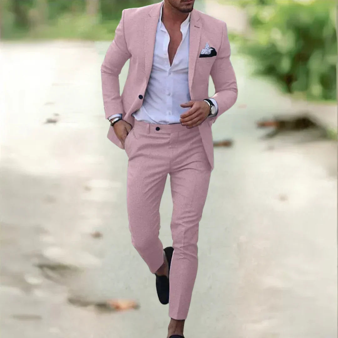 Stylowy garnitur męski slim fit Milan. Idealny na wesele, casual i formalne letnie okazje. Komfort i styl.