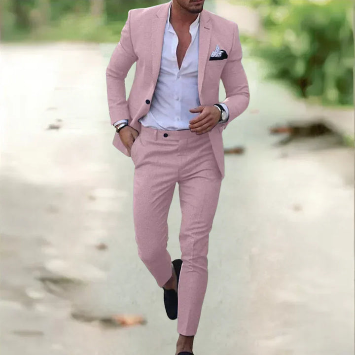 Stylowy garnitur męski slim fit Milan. Idealny na wesele, casual i formalne letnie okazje. Komfort i styl.
