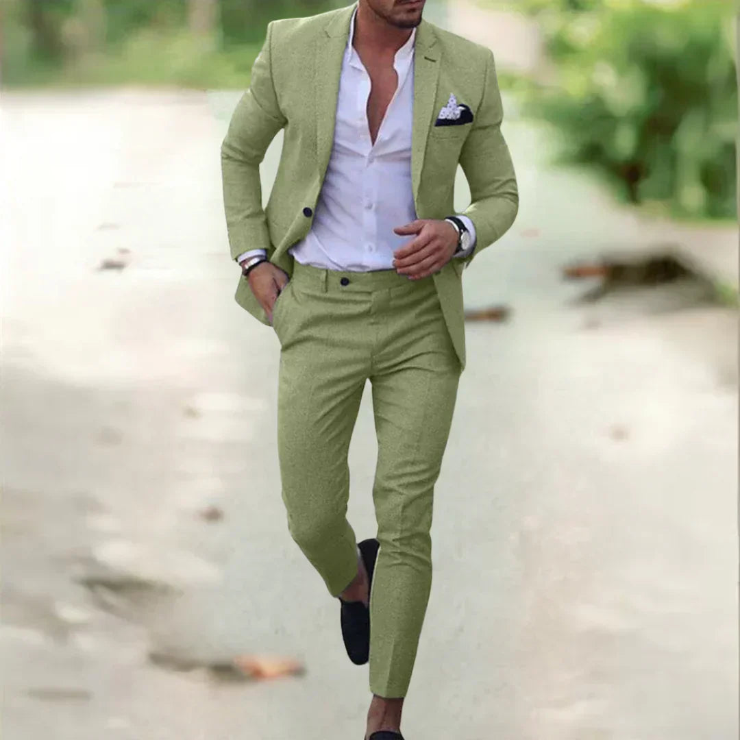 Stylowy męski garnitur Milan slim fit. Idealny ubiór na letnie dni, eleganckie spotkania i uroczystości.