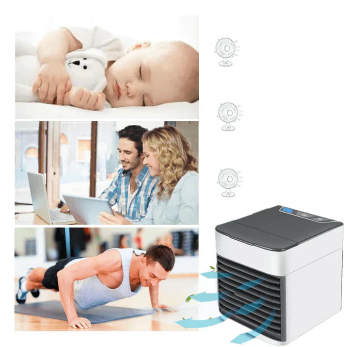 Przenośny klimatyzator USB, idealny do chłodzenia i nawilżania. Mały wentylator na biurko w podróży.