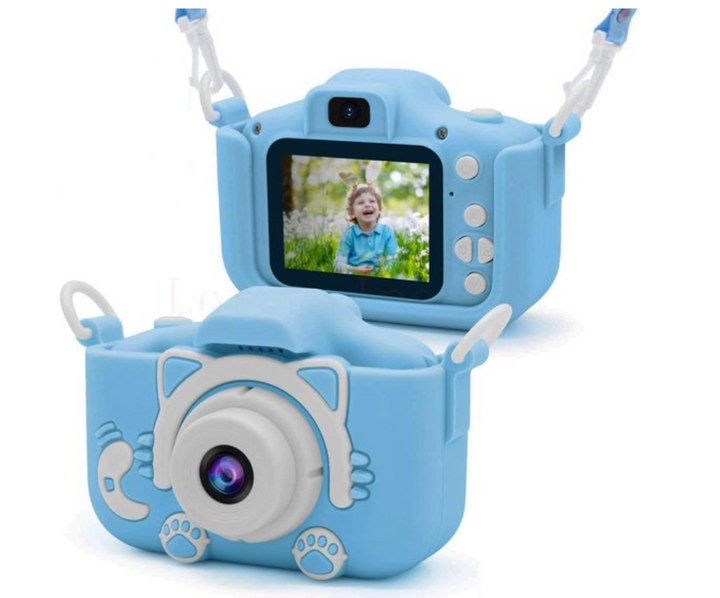 Różowa kamerka dla dzieci Klikkie z etui ochronnym, idealna do nauki fotografii.