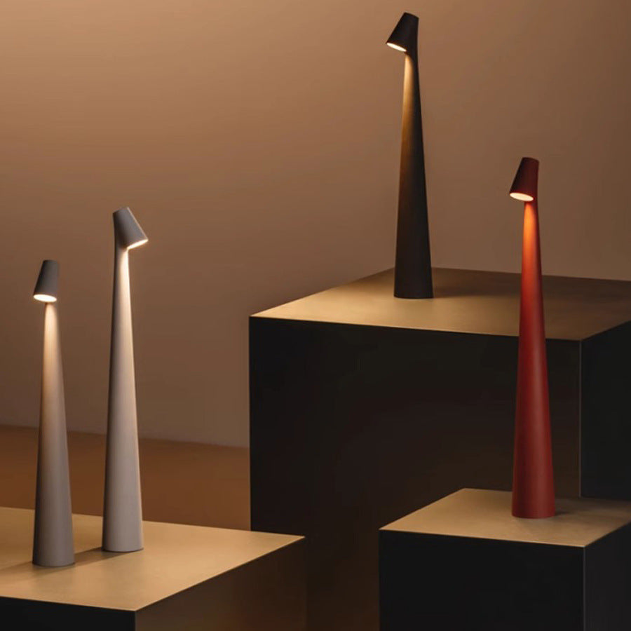 Elegancka lampa stołowa LED z dotykowym sterowaniem, bezprzewodowa, nowoczesny design, oświetlenie nastrojowe.