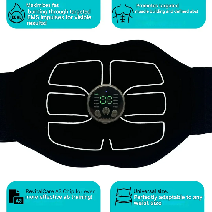 Sprzęt fitness EMS CorePulse: trener brzucha i stymulator mięśni do wzmacniania mięśni brzucha. Trening domowy.