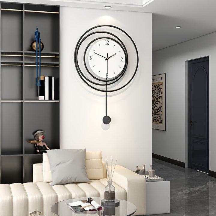 Cichy zegar ścienny metalowy, nowoczesny design. Elegancki akcent dekoracyjny do salonu, jadalni, sypialni.