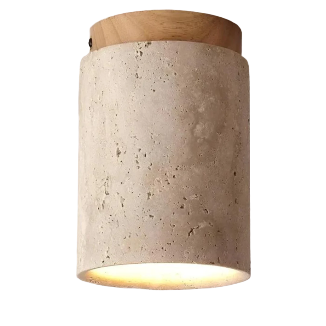 Nowoczesna lampa sufitowa LED z efektem trawertynu, okrągła, japoński design Wabi Sabi.