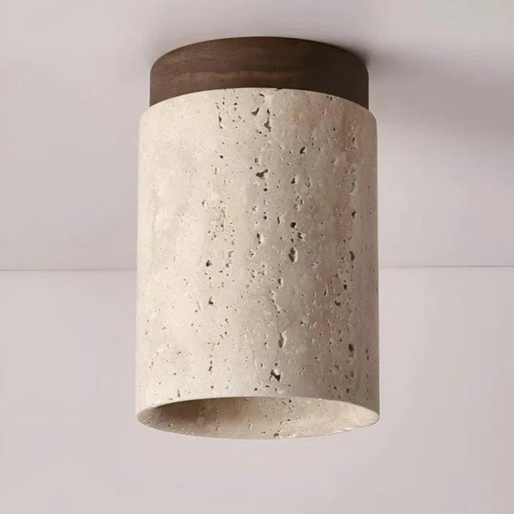 Okrągła lampa sufitowa LED z teksturą inspirowaną trawertynem. Japoński styl Wabi Sabi, minimalistyczny.