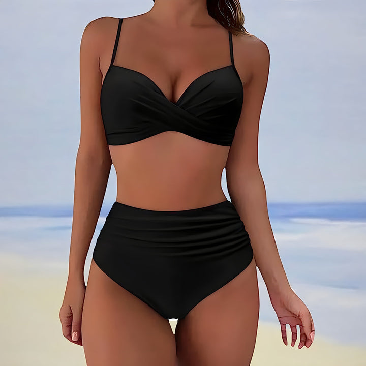 Wygodny damski bikini Eula z wysokim stanem, podkreślający talię na plaży.